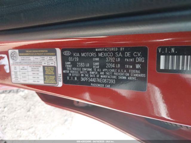 3KPF54AD7KE087393 KIA FORTE EX
