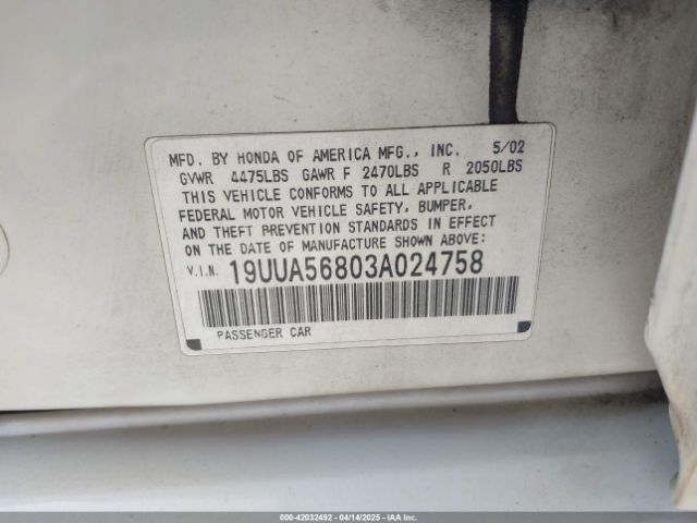 2003 ACURA TL 19UUA56803A024758 Photo 8