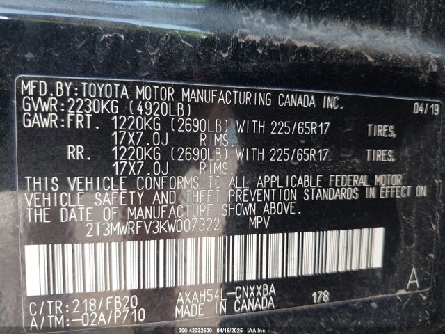 2T3MWRFV3KW007322 Toyota a25-fxz, 3nm+4nm