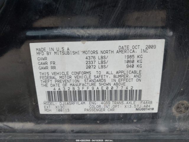 2010 MITSUBISHI GALANT 4A32B3FF9AE007742 Photo 8