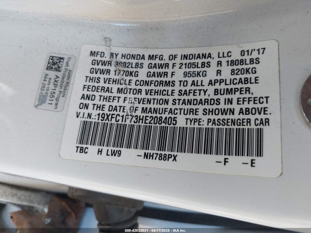 19XFC1F73HE208405 Honda Civic Ex-l