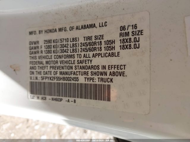 5FPYK2F55HB002455 Honda Ridgeline Rtl