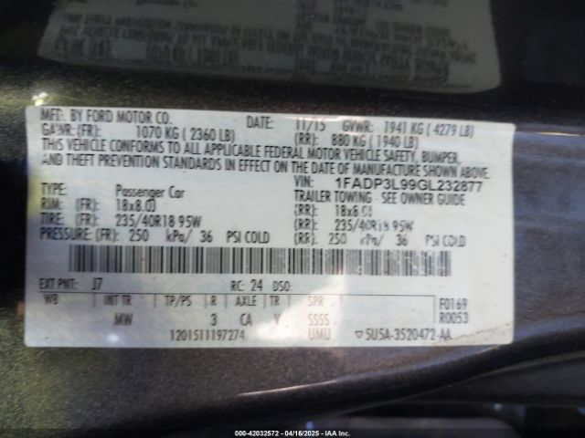 1FADP3L99GL232877 Ford FOCUS ST