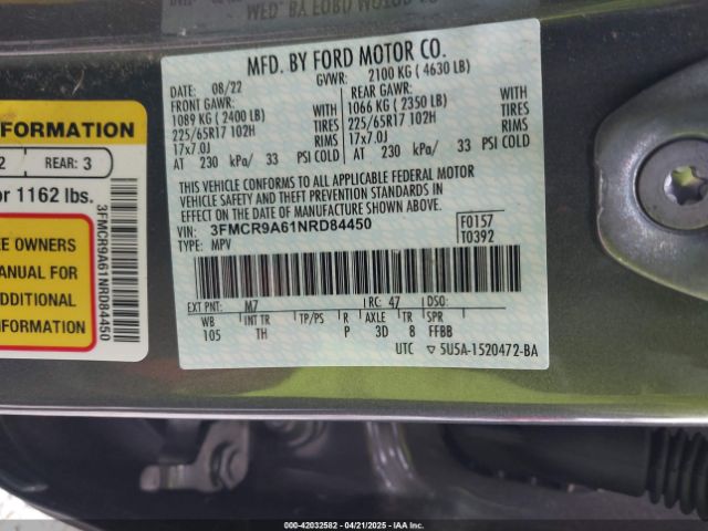 3FMCR9A61NRD84450 Ford Bronco Sport