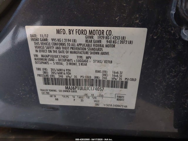 MAJ6P1UL0JC174057 Ford Ecosport Se