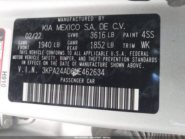 3KPA24AD6NE462634 KIA RIO LX