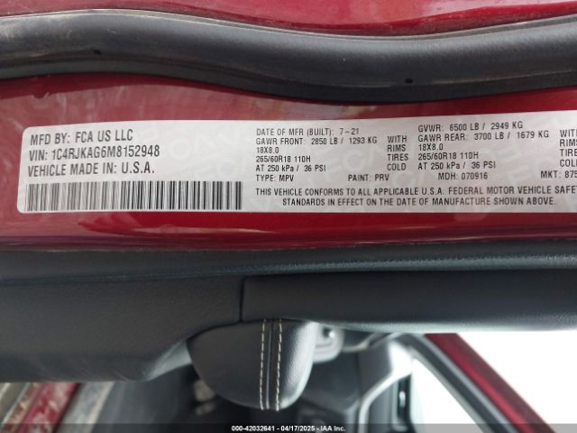1C4RJKAG6M8152948 Jeep Grand Cherokee L Laredo 4x4