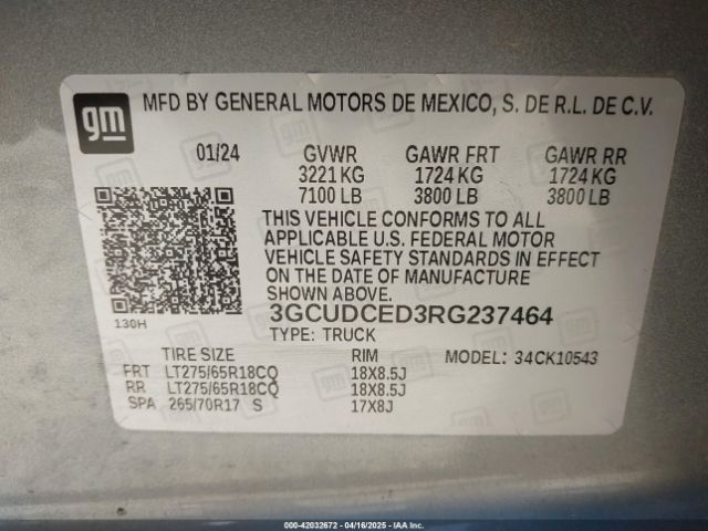 3GCUDCED3RG237464 Chevrolet Silverado 1500 4wd  Short Bed Custom Trail Boss