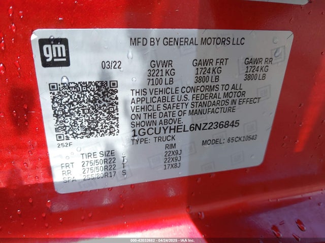 1GCUYHEL6NZ236845 Chevrolet Silverado 1500 Ltd 4wd  Short Bed High Country