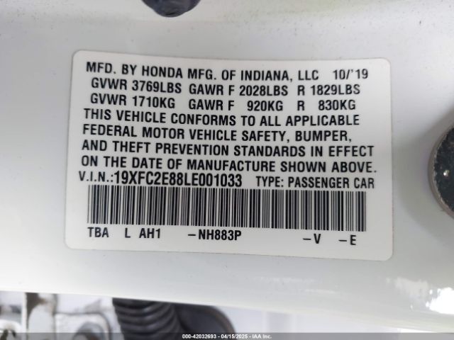 19XFC2E88LE001033 Honda Civic Sport