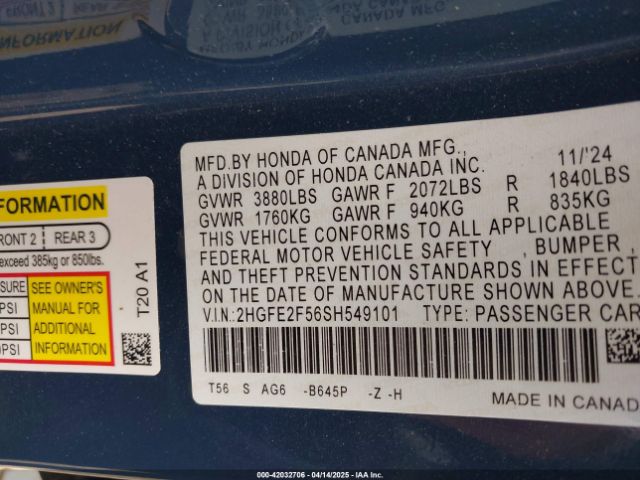 2HGFE2F56SH549101 Honda Civic Sport