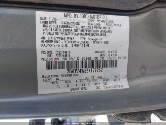 2006 FORD CROWN VICTORIA 2FAFP74W86X129262 Photo 8