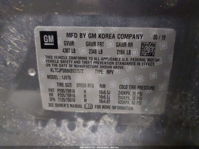 KL7CJPSB8KB937572 Chevrolet Trax Lt