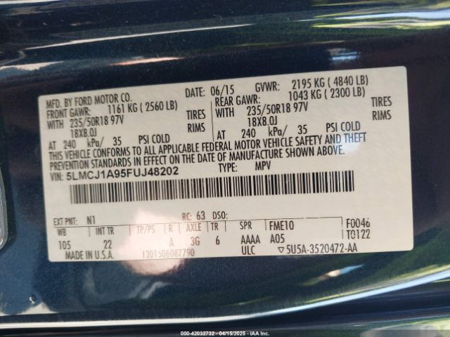 5LMCJ1A95FUJ48202 Lincoln MKC