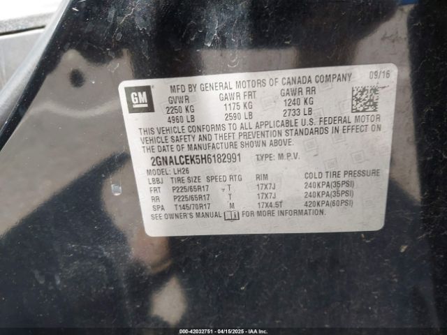 2GNALCEK5H6182991 Chevrolet EQUINOX LT