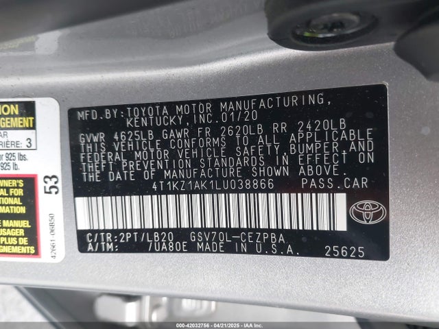 4T1KZ1AK1LU038866 Toyota Camry Trd/xse