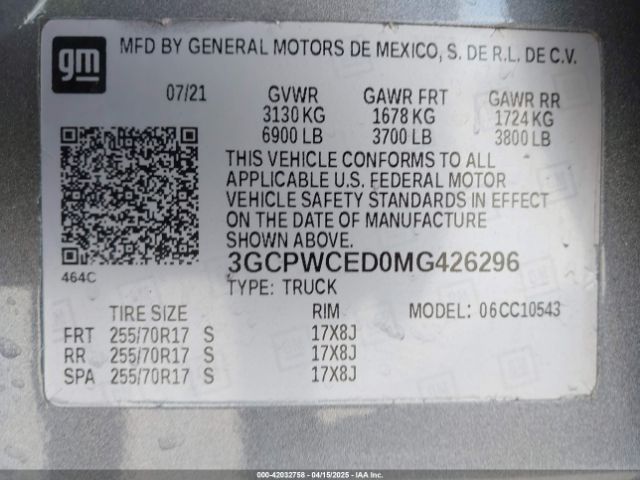 3GCPWCED0MG426296 Chevrolet Silverado 1500 2wd  Short Bed Lt