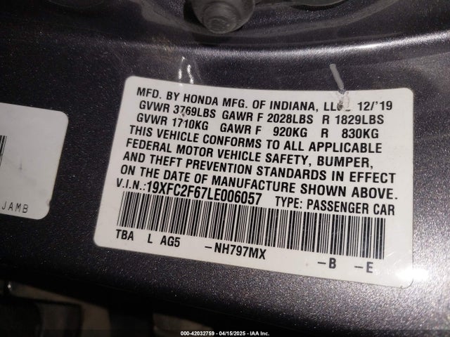 Honda k20c2 2020 19XFC2F67LE006057 Image 22