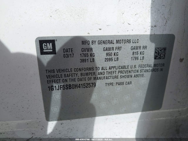 1G1JF5SB0H4152579 Chevrolet Sonic Premier