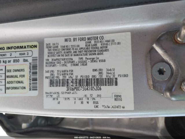 3FA6P0G75GR105206 Ford FUSION S