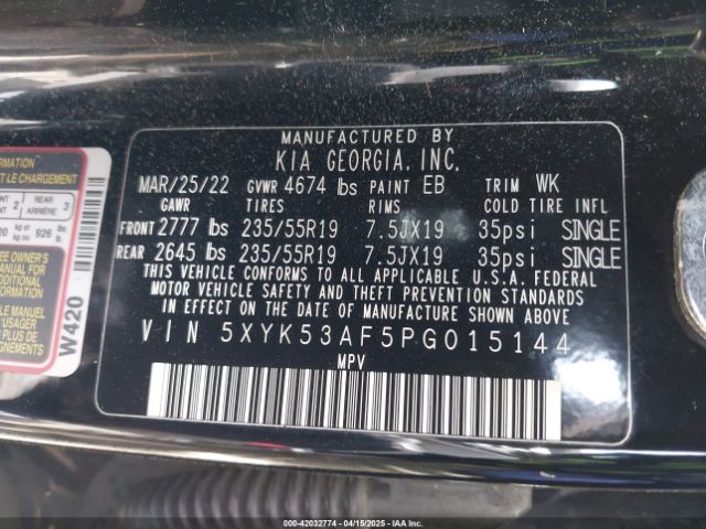 5XYK53AF5PG015144 KIA Sportage Sx-prestige