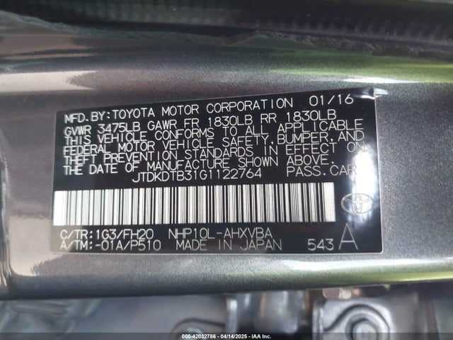 JTDKDTB31G1122764 Toyota PRIUS C
