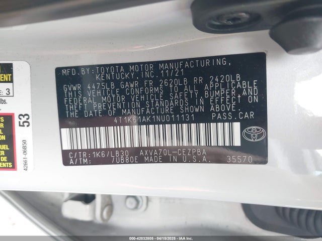 4T1K61AK1NU011131 Toyota CAMRY XSE