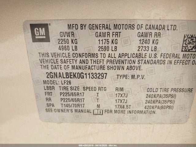 2GNALBEK0G1133297 Chevrolet EQUINOX LS