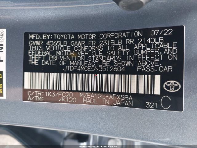 JTDP4MCE5N3512604 Toyota COROLLA SE