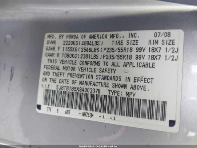 2009 ACURA RDX 5J8TB185X9A003378 Photo 8