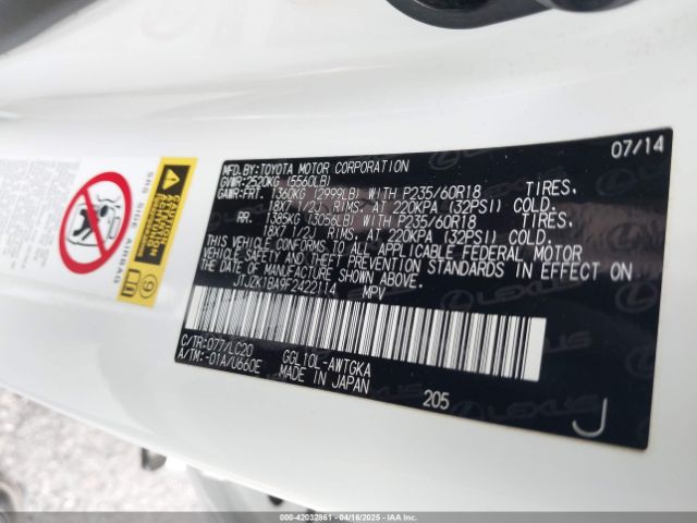 JTJZK1BA9F2422114 Lexus RX 350
