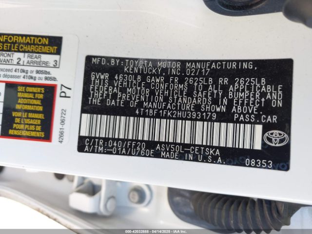 4T1BF1FK2HU393179 Toyota CAMRY SE