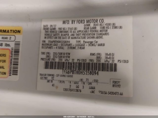 1FA6P8TH0H5358094 Ford Mustang Ecoboost