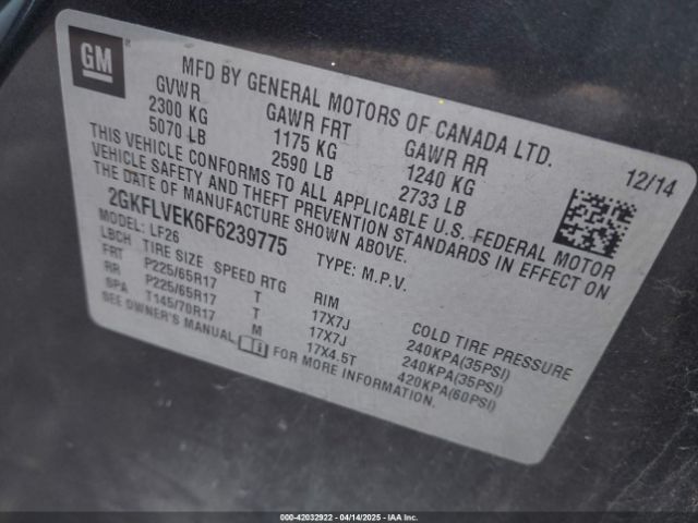 2GKFLVEK6F6239775 GMC Terrain Sle