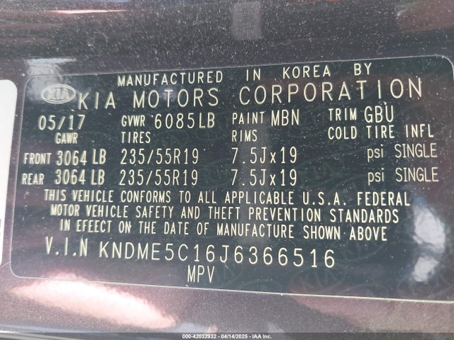 KNDME5C16J6366516 KIA Sedona Sxl