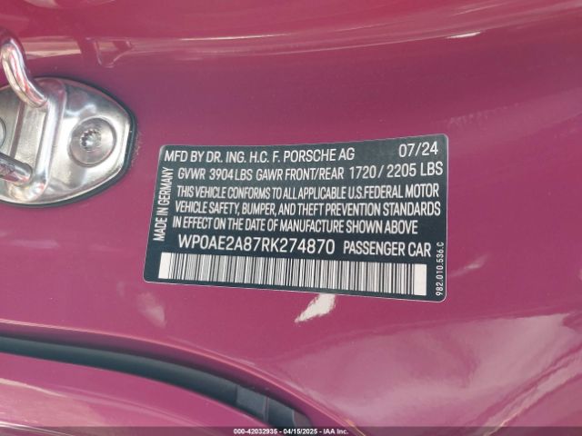 2024 PORSCHE CAYMAN WP0AE2A87RK274870 Photo 8