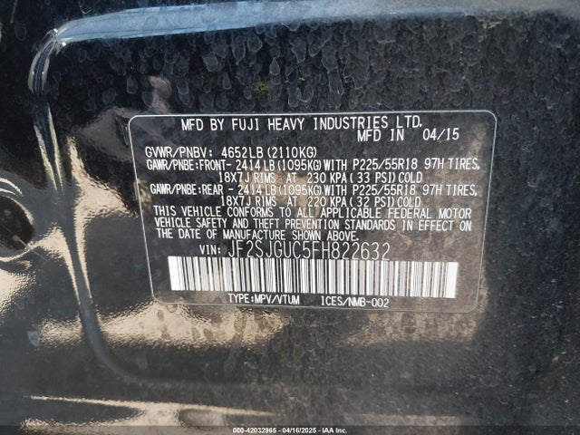 JF2SJGUC5FH822632 Subaru 2.0l turbo u4