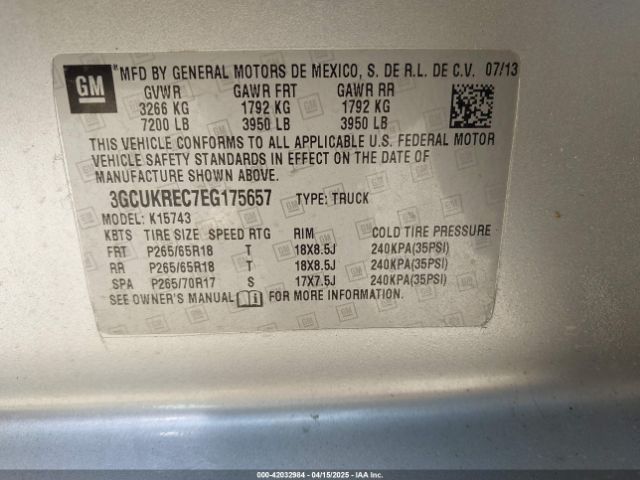 3GCUKREC7EG175657 Chevrolet Silverado 1500 1lt