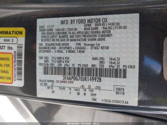 2018 FORD FUSION 3FA6P0G70JR149928 Photo 8