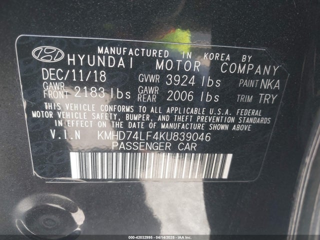 Hyundai ELANTRA SE 2019 KMHD74LF4KU839046 Image 9