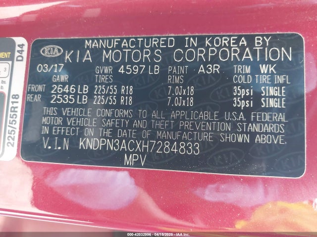 KNDPN3ACXH7284833 KIA Sportage Ex