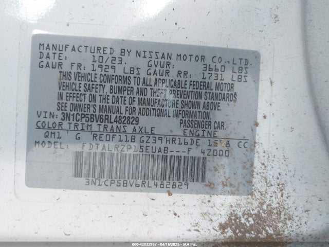 3N1CP5BV6RL482829 Nissan KICKS S