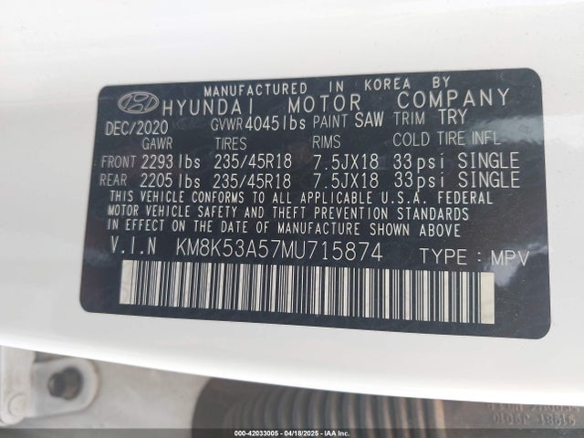 KM8K53A57MU715874 Hyundai Kona Ultimate