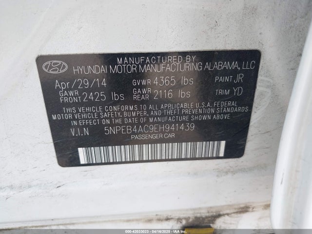5NPEB4AC9EH941439 Hyundai SONATA GLS
