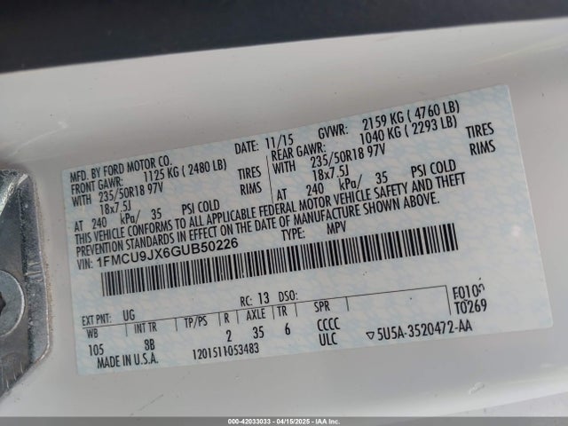 1FMCU9JX6GUB50226 Ford Escape Titanium