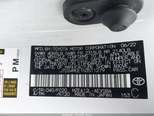 JTDS4MCE1N3511279 Toyota COROLLA SE