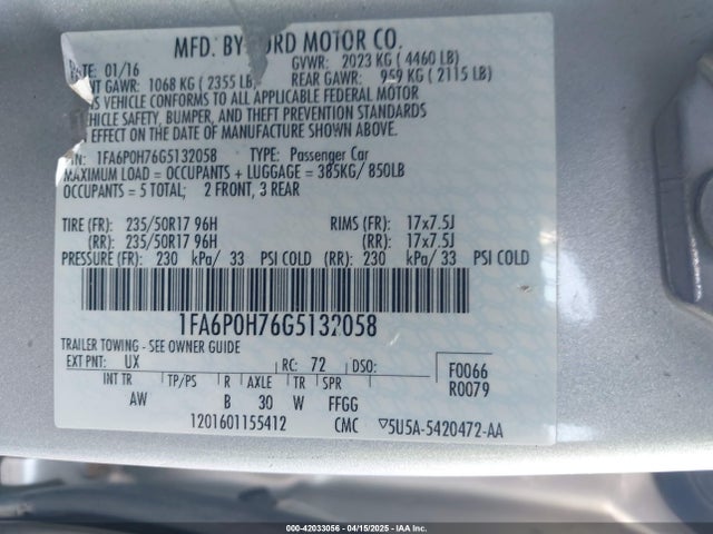 1FA6P0H76G5132058 Ford FUSION SE