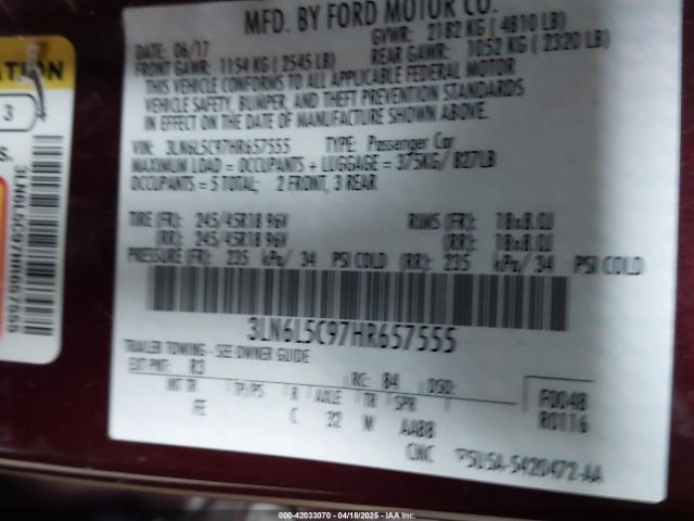 3LN6L5C97HR657555 Lincoln MKZ SELECT