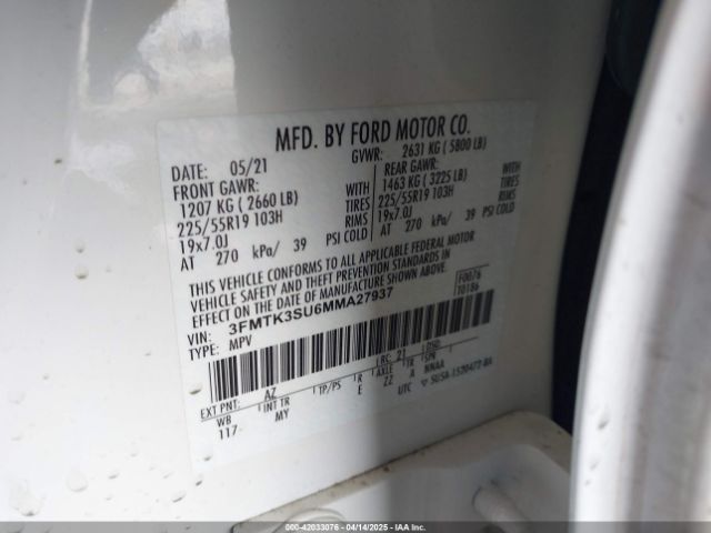 3FMTK3SU6MMA27937 Ford 2021