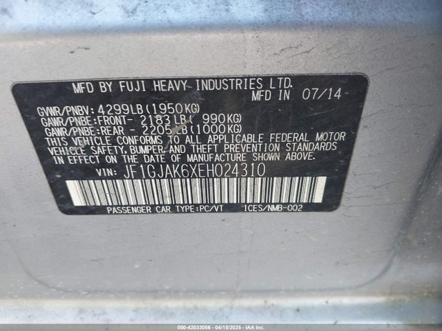 JF1GJAK6XEH024310 Subaru Impreza 2.0i Limited